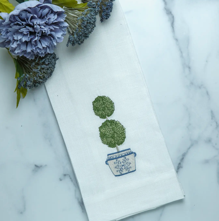 Topiary embroidered towel