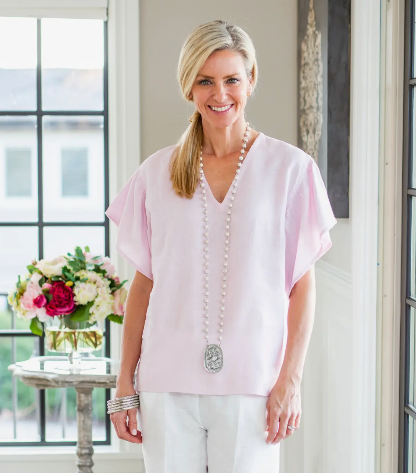 Short Sleeve Linen Top Elegant and high quality