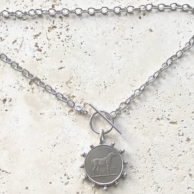 Horse coin necklace made with stainless steel with big toggle