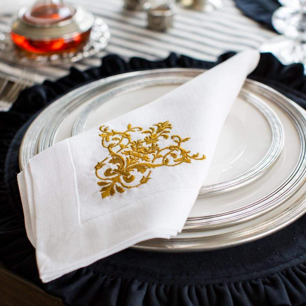 Gold Embroidered Luxury Large Linen Napkins Set 4 