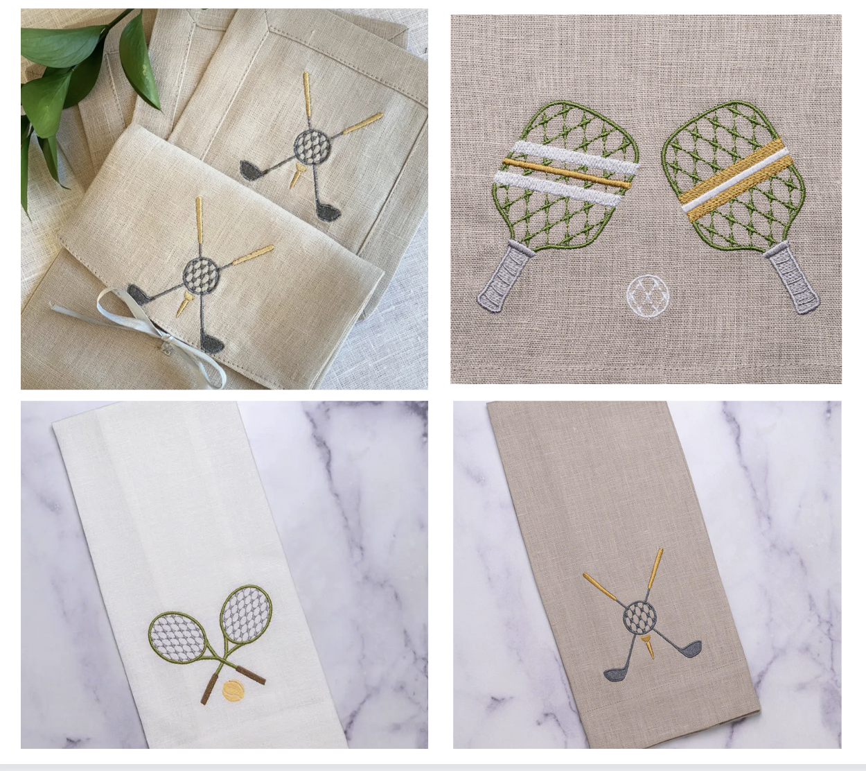 Sporty Embroidered Linen Cocktail Napkins and Towels