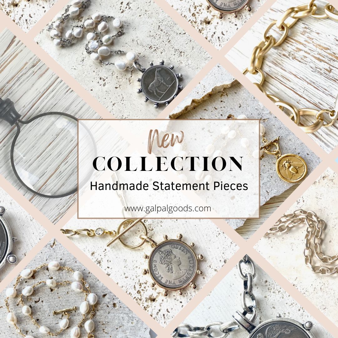 Handmade statement jewelry pieces made with coins and pendants
