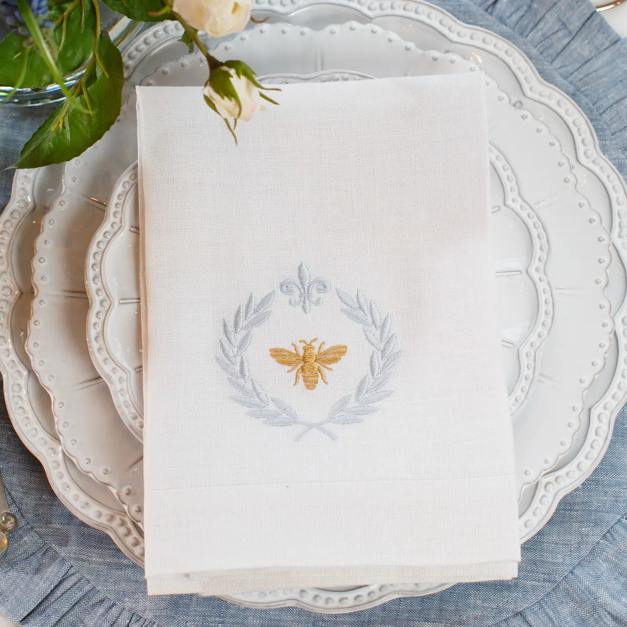 European Embroidered Elegant Bee Napkin