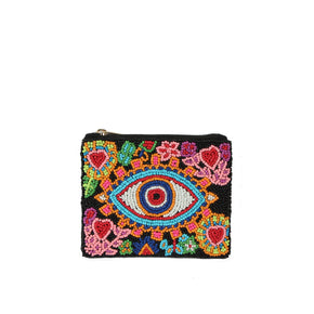 Ladies Fully Beaded EYE Theme zipped coin purse