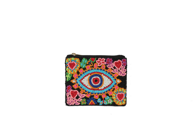 Ladies Fully Beaded EYE Theme zipped coin purse