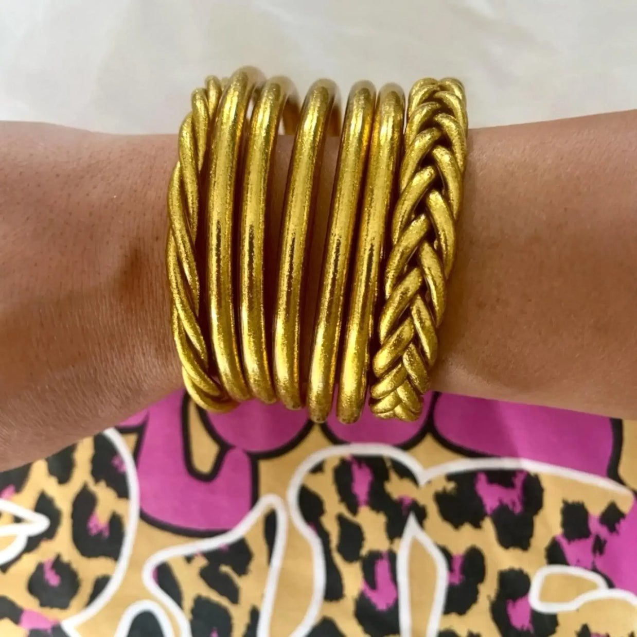 Prayer Bddist Thai Bangle Bracelet Gilded with gold leaf