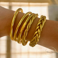 Prayer Bddist Thai Bangle Bracelet Gilded with gold leaf