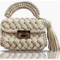 Cream Colored Handmade Woven Luxury Handbag