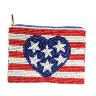 Ladies American Flag Beaded Coin Purse
