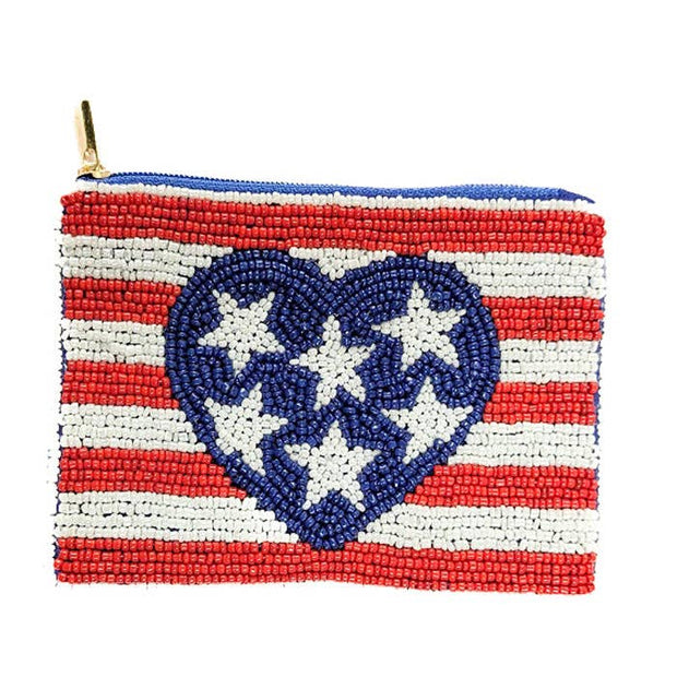 Ladies American Flag Beaded Coin Purse