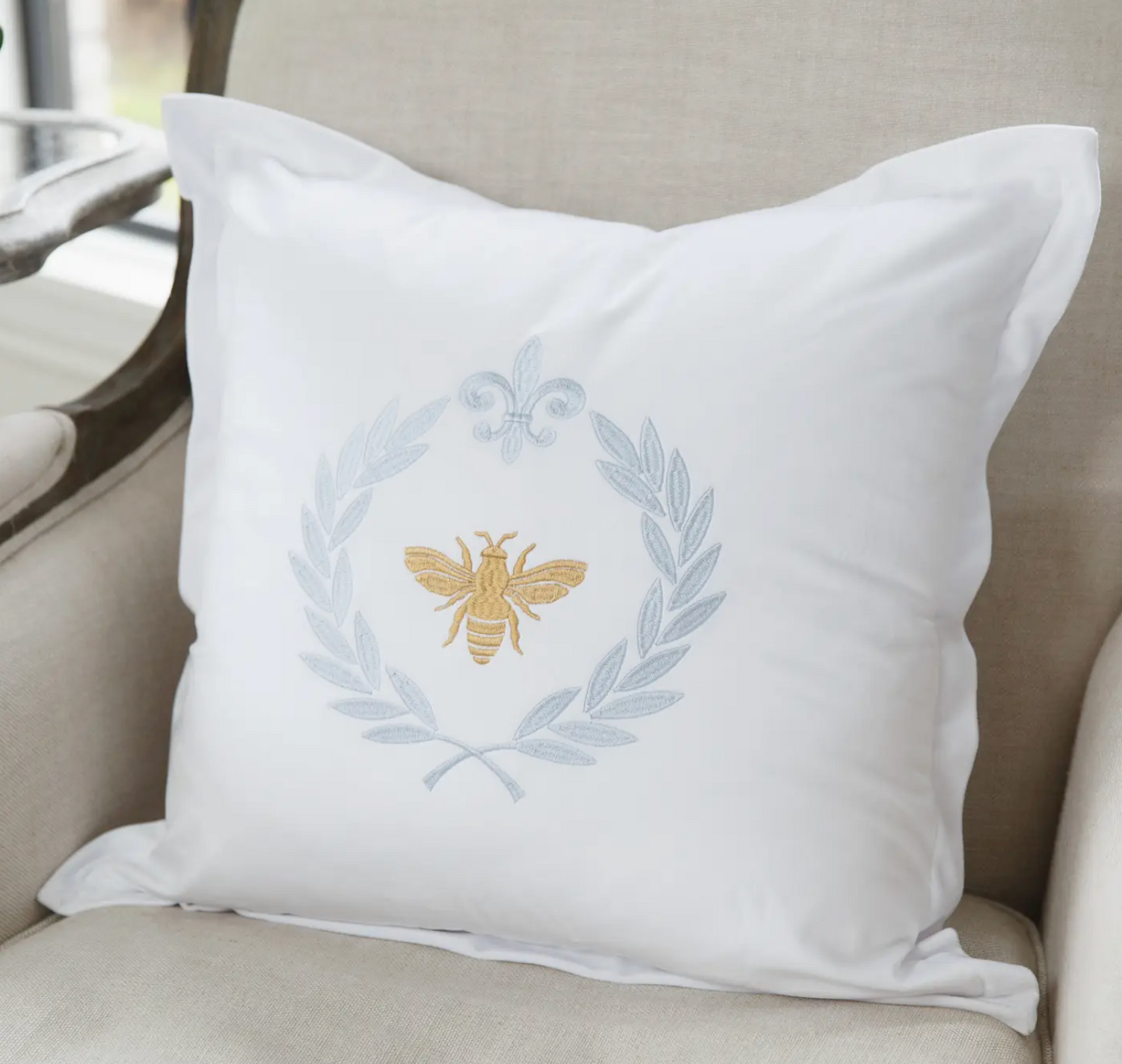 French Bee Embroidered Pillow