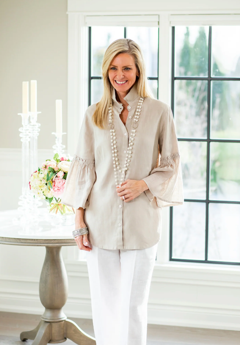 Beige Tunic Top button down 