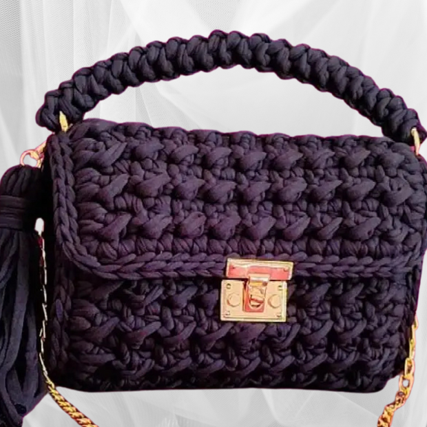 Handmade Crocheted Luxury Black Handbag