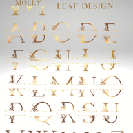 Elegant split monogram leaf design featuring letters A-Z and the name Molly in a decorative style.