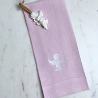 Pink Linen hand towel with a cupid