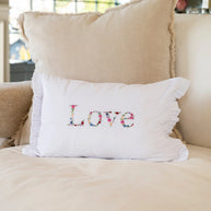 Embroidered Love Velvet Pillow