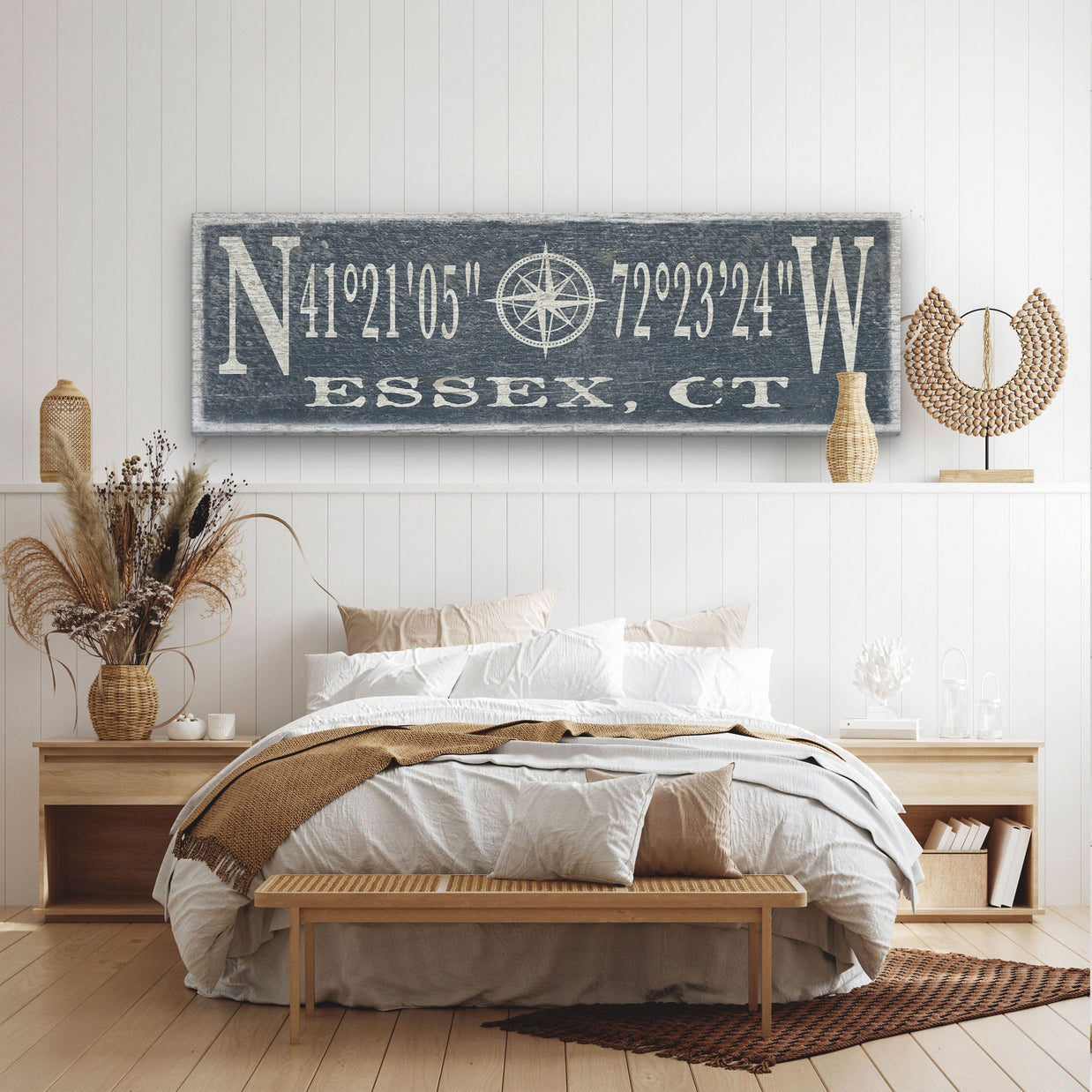 New! Personalized Coordinates Compass Rose Canvas Sign