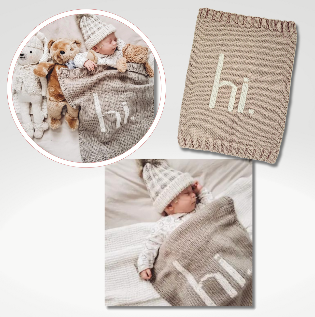 Sweet Carmet Colored Knit Baby Blanket with words "Hi"- As part of the little pal gift box