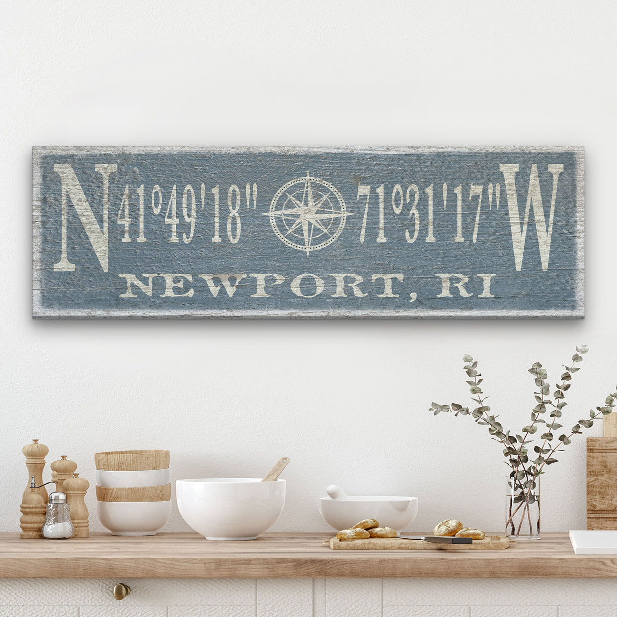 New! Personalized Coordinates Compass Rose Canvas Sign