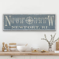 New! Personalized Coordinates Compass Rose Canvas Sign