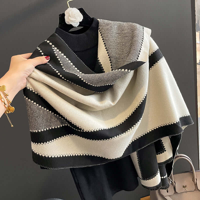 Luxury gray, black and cream shawl