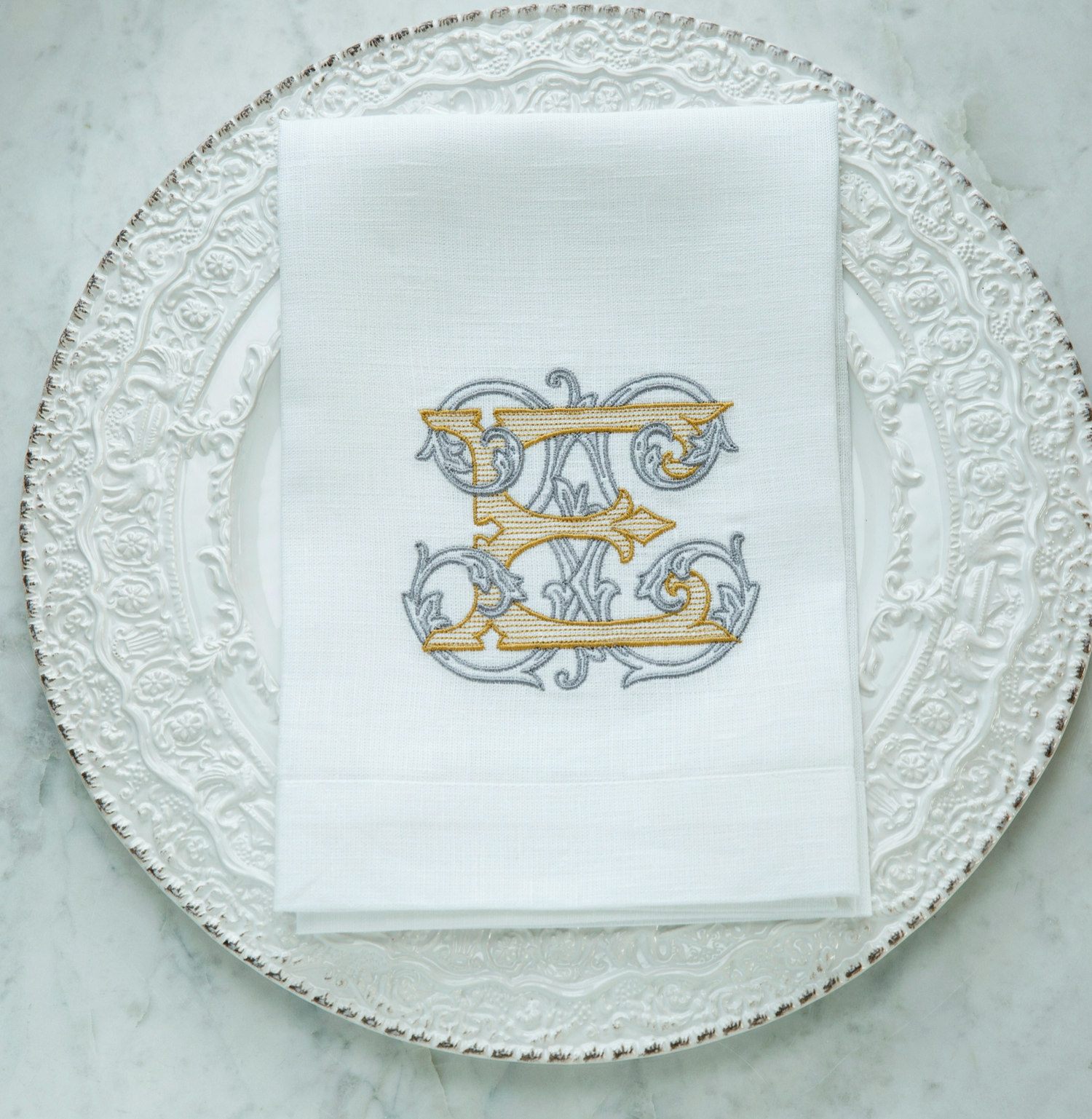 Monogrammed E White European Linen Napkin