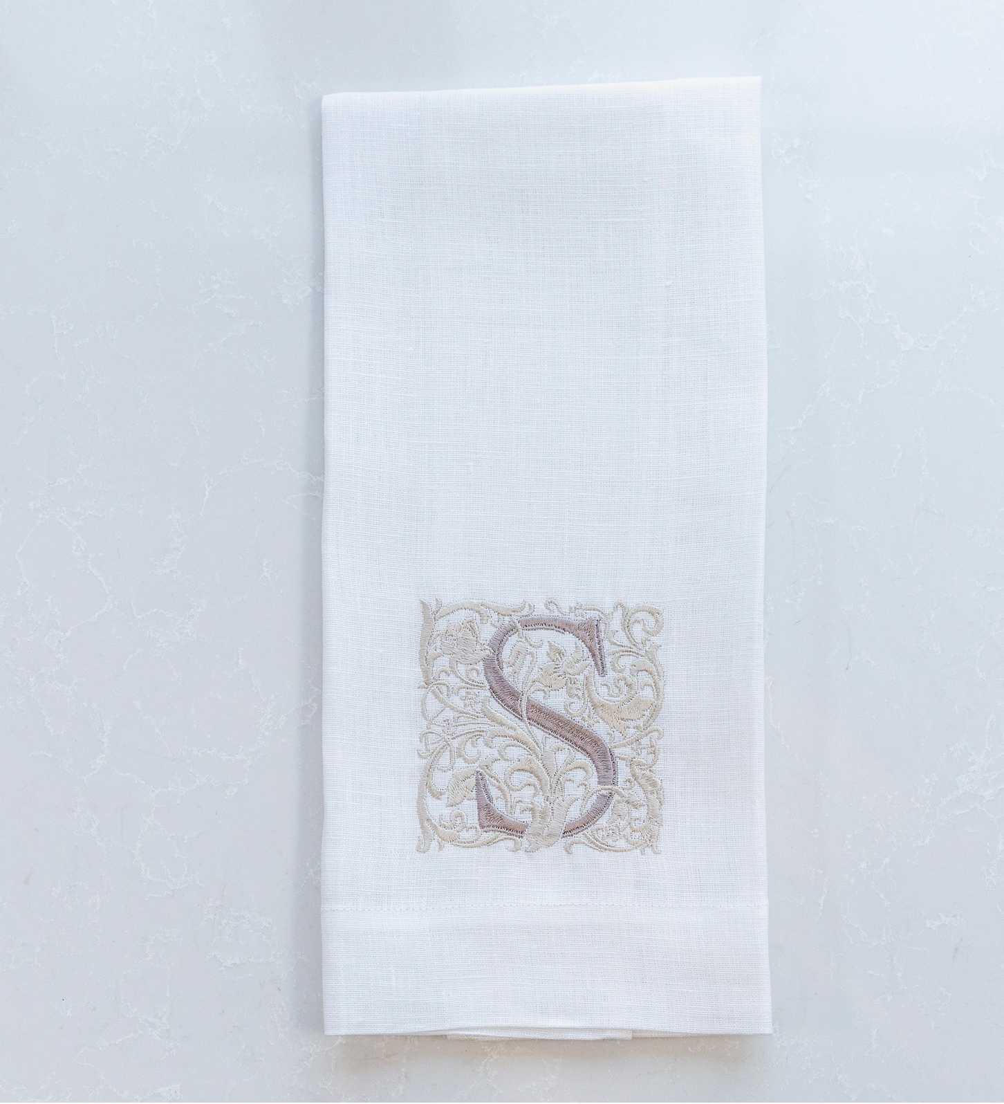 Elegant Embroidered  Monogrammed Linen Bath or Kitchen Towel
