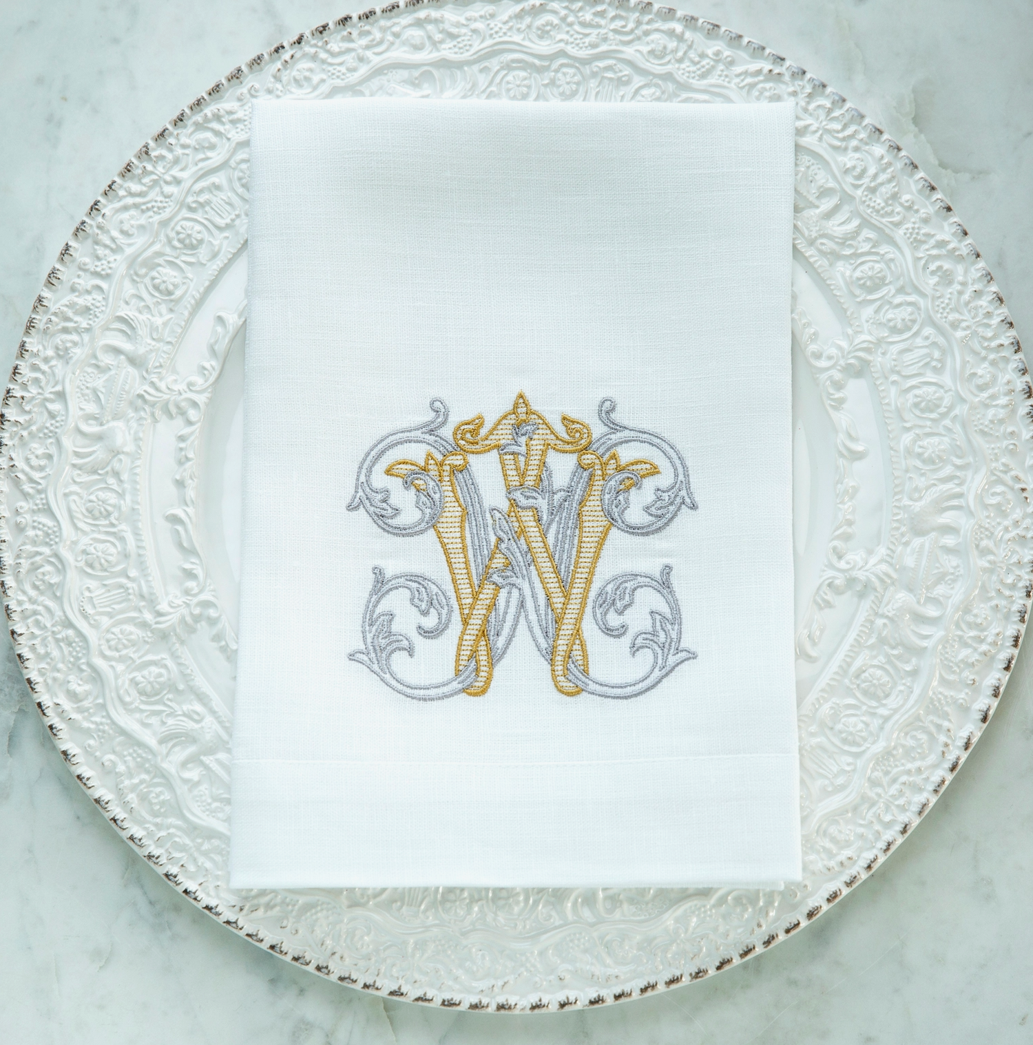 Monogrammed W White European Linen Napkin
