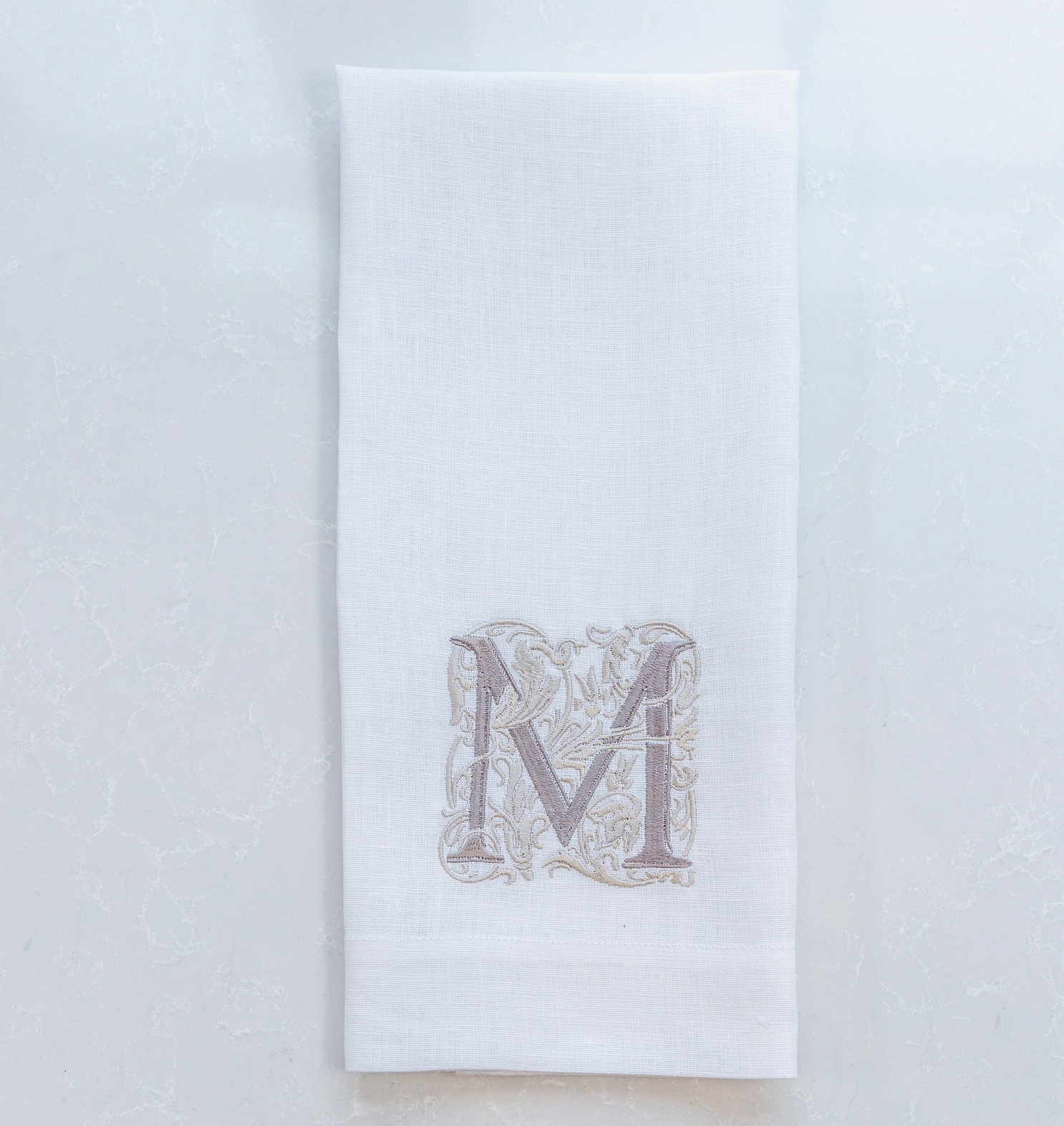 Elegant Embroidered  Monogrammed Linen Bath or Kitchen Towel