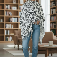 Black and White Like Cashmere Wrap/Scarf