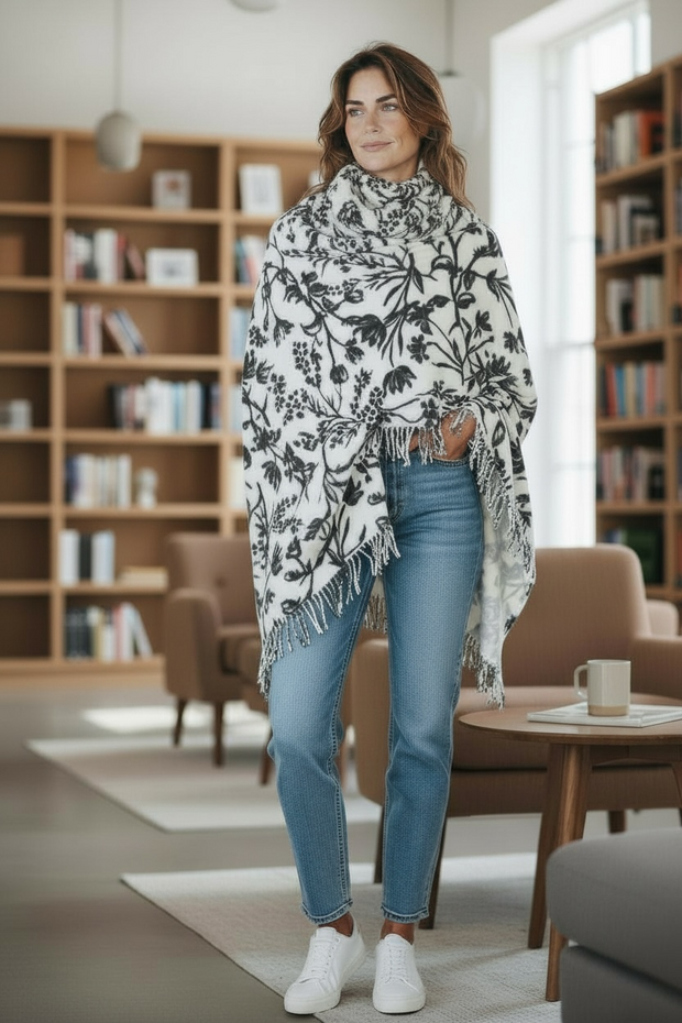 Black and White Like Cashmere Wrap/Scarf