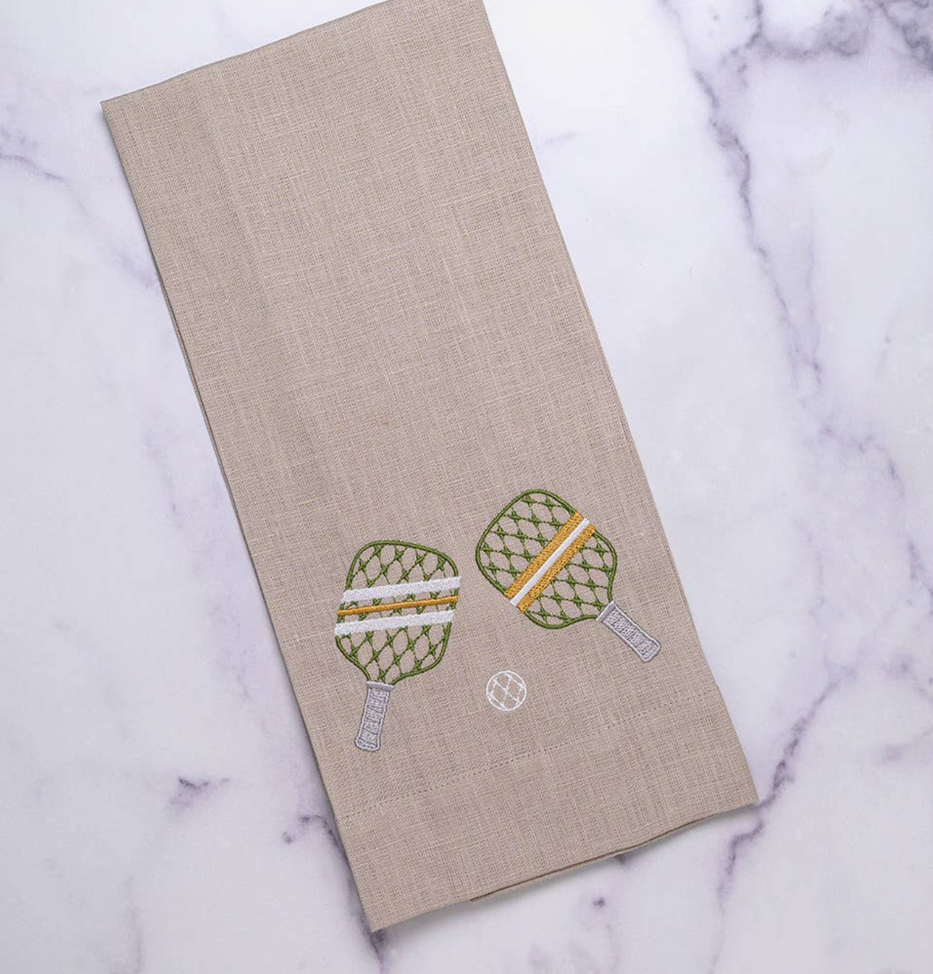 Elegant Embroidered Pickleball Linen Towel