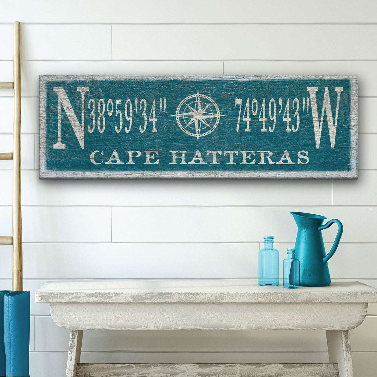 New! Personalized Coordinates Compass Rose Canvas Sign