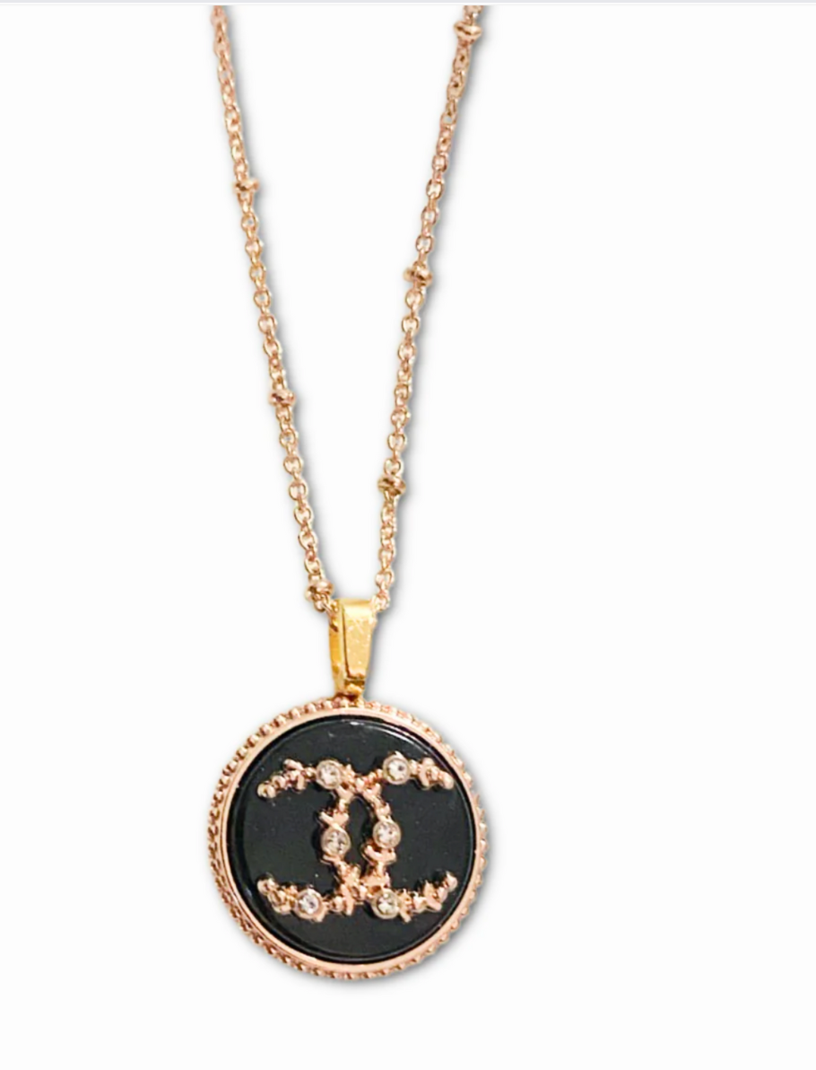Chanel CC Enamel Pendant Necklace (Hot Pink/Gold)