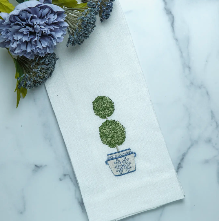 Topiary embroidered towel 