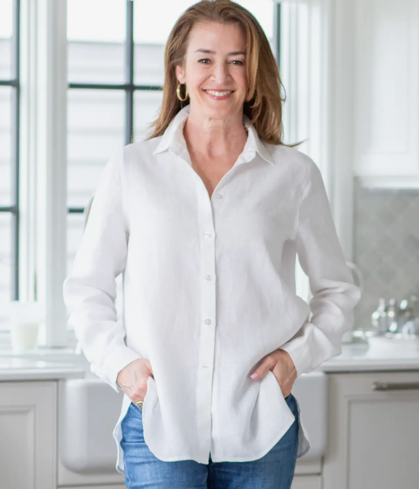 European Linen Button Down Shirt in white