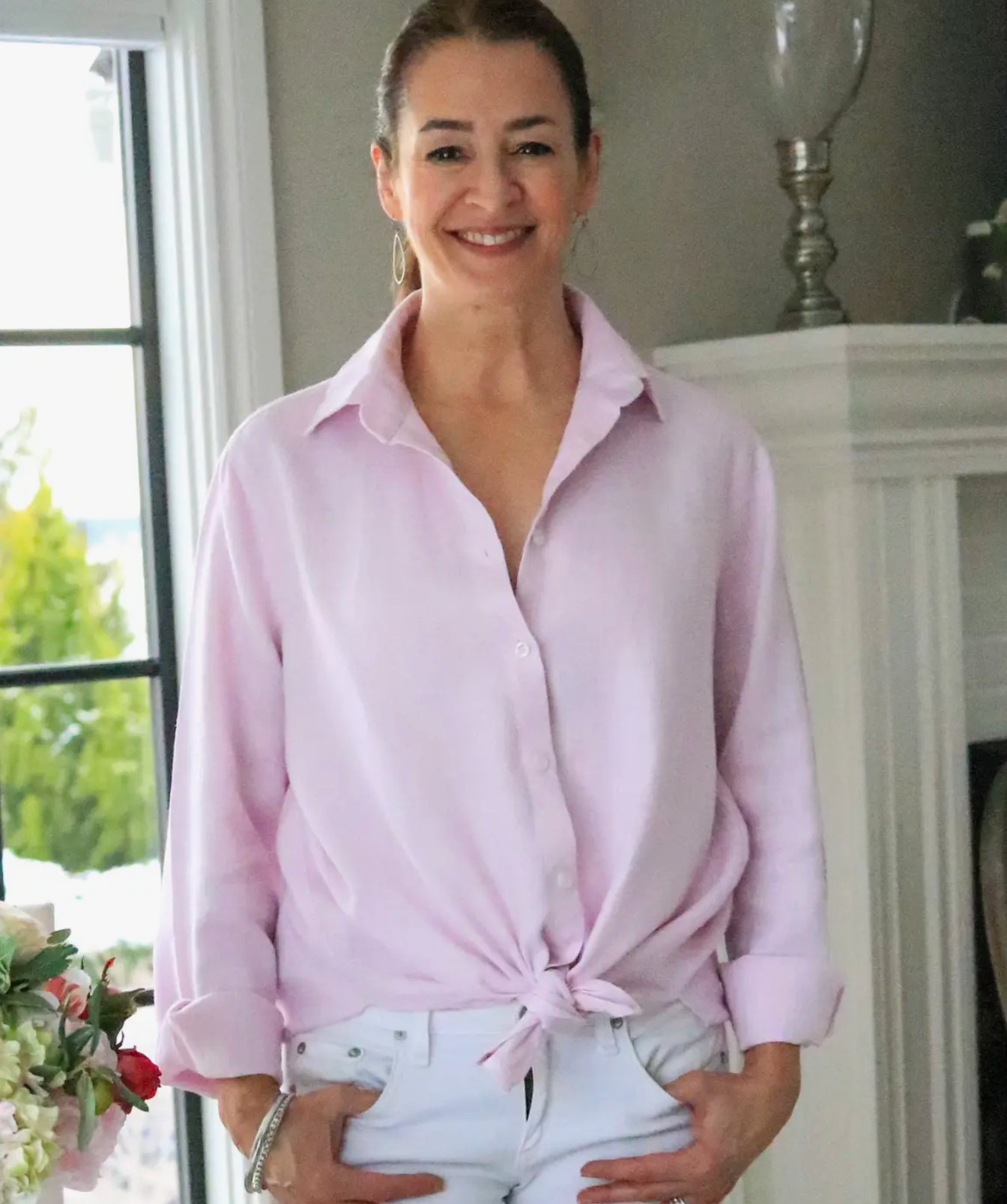 European Linen Button Down Shirt in lilac