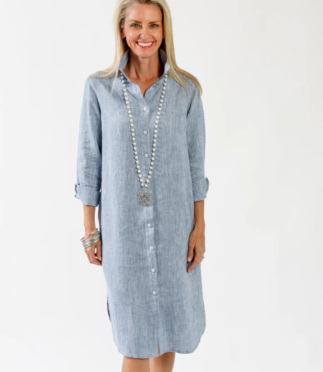 Comfy Chambray Classic Button Down Shirt Dress