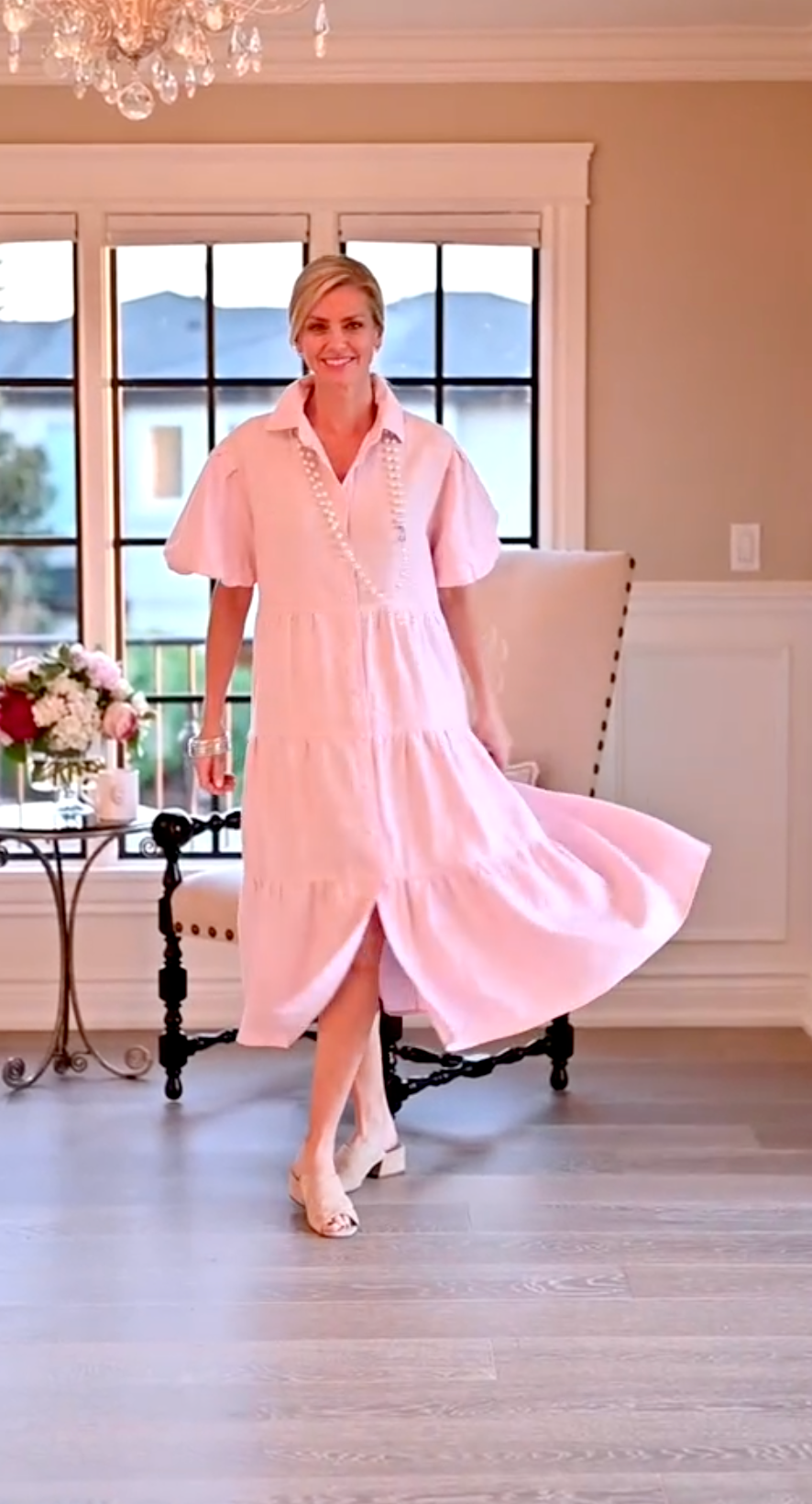 Popular Phoebe Tiered Linen Dress in pink