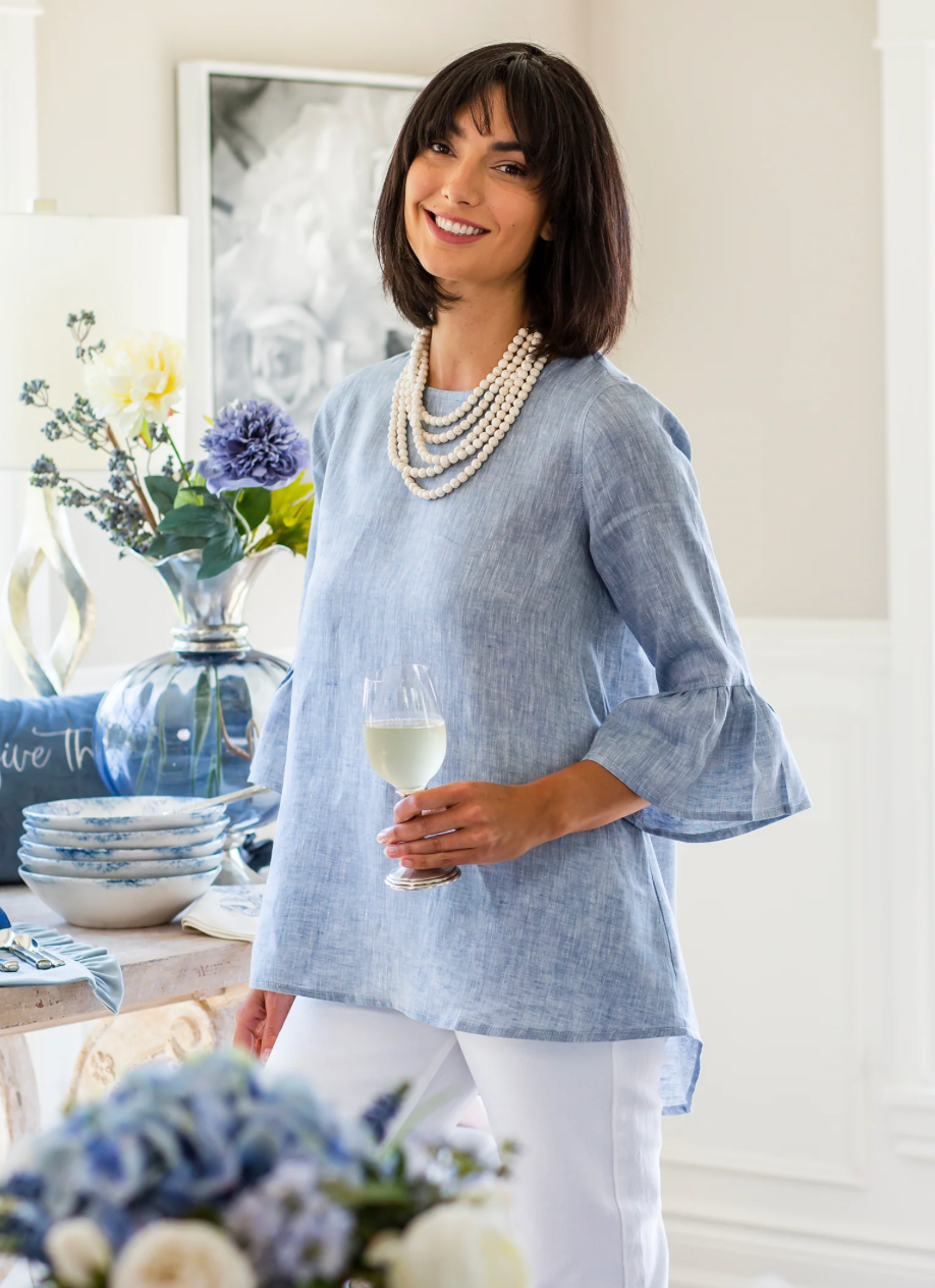 Chambray Bella Top With Bell Sleeves 