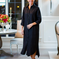 Black Long Linen Shirt Dress