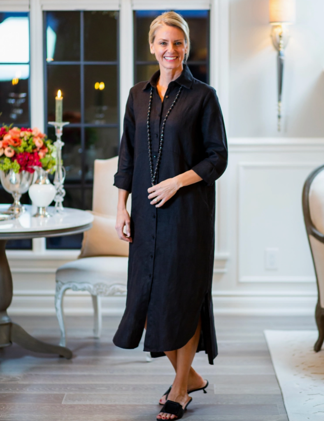 Black Long Linen Shirt Dress