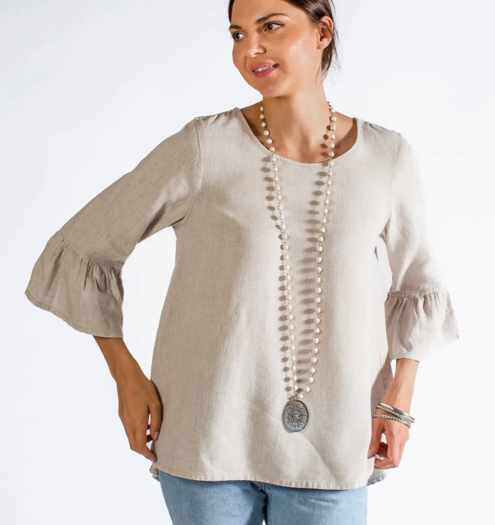 Bella Bell Sleeve Flattering Linen Blouse Top