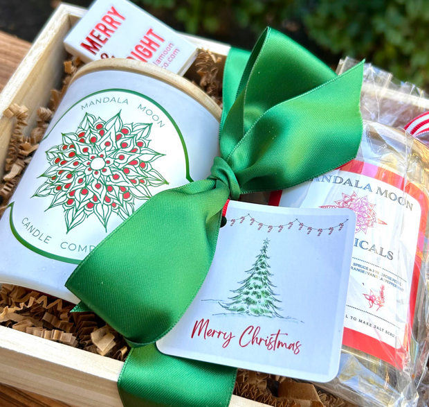 Christmas Forest Candle and Bath Salt Gift Shipped In A Wooden Gift Box