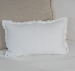 Provence White Linen Pillow with Ruffled Edge