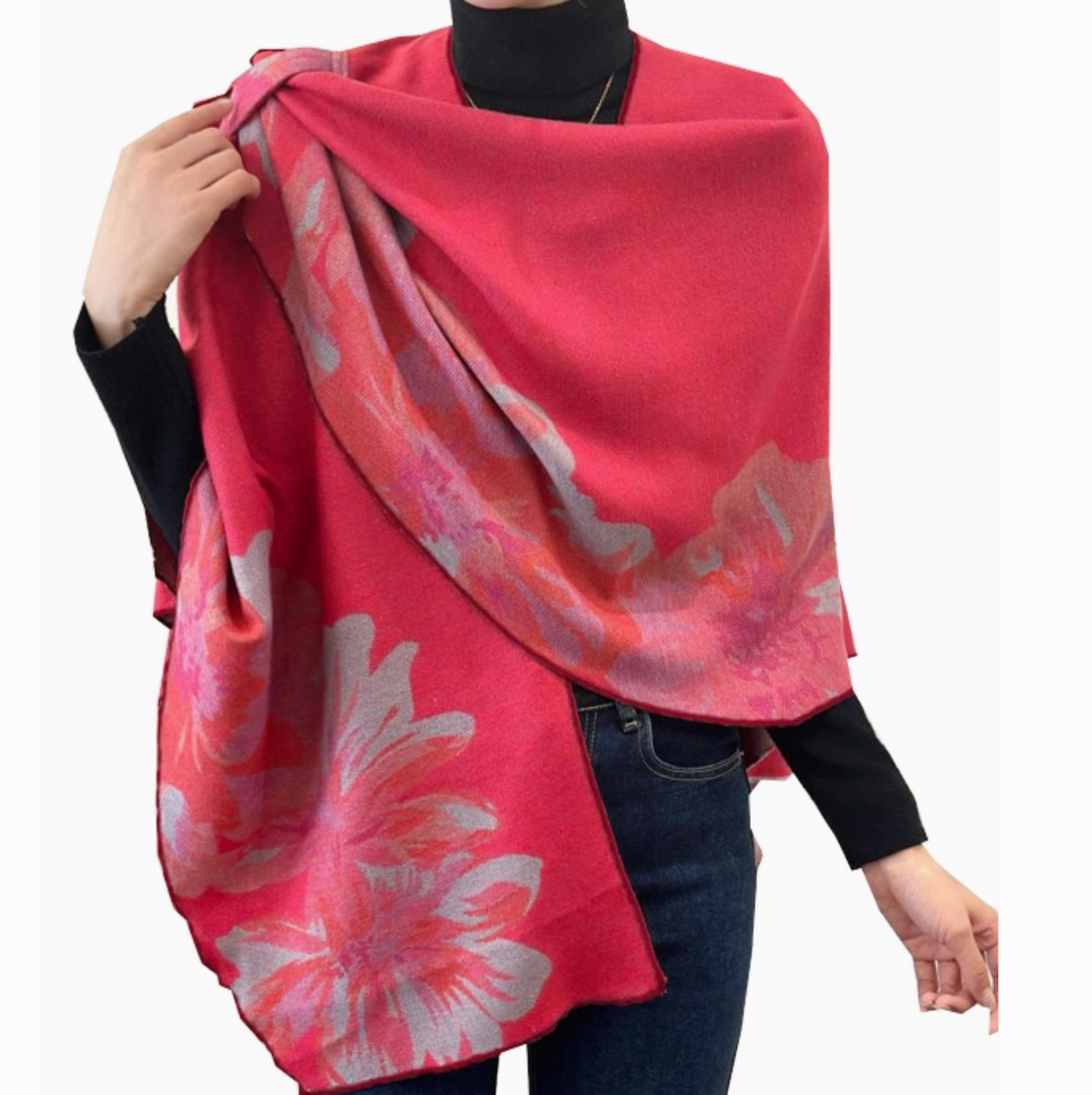 Wrap Pink / Gray Reversible Rose Short–Loop Shawl Collection