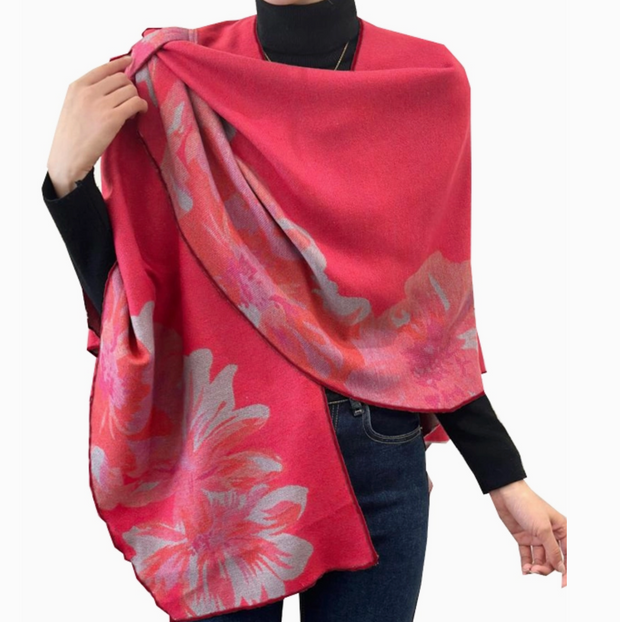 Wrap Pink / Gray Reversible Rose Short–Loop Shawl Collection
