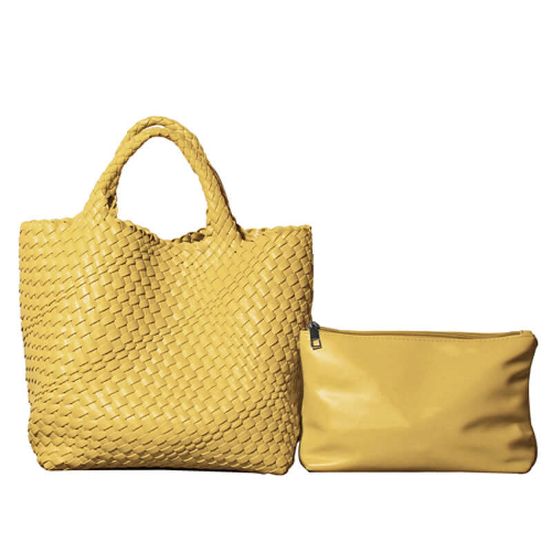 Yellow woven leather tote bag