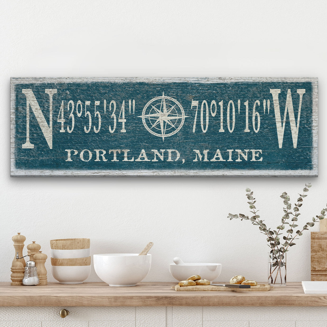 New! Personalized Coordinates Compass Rose Canvas Sign