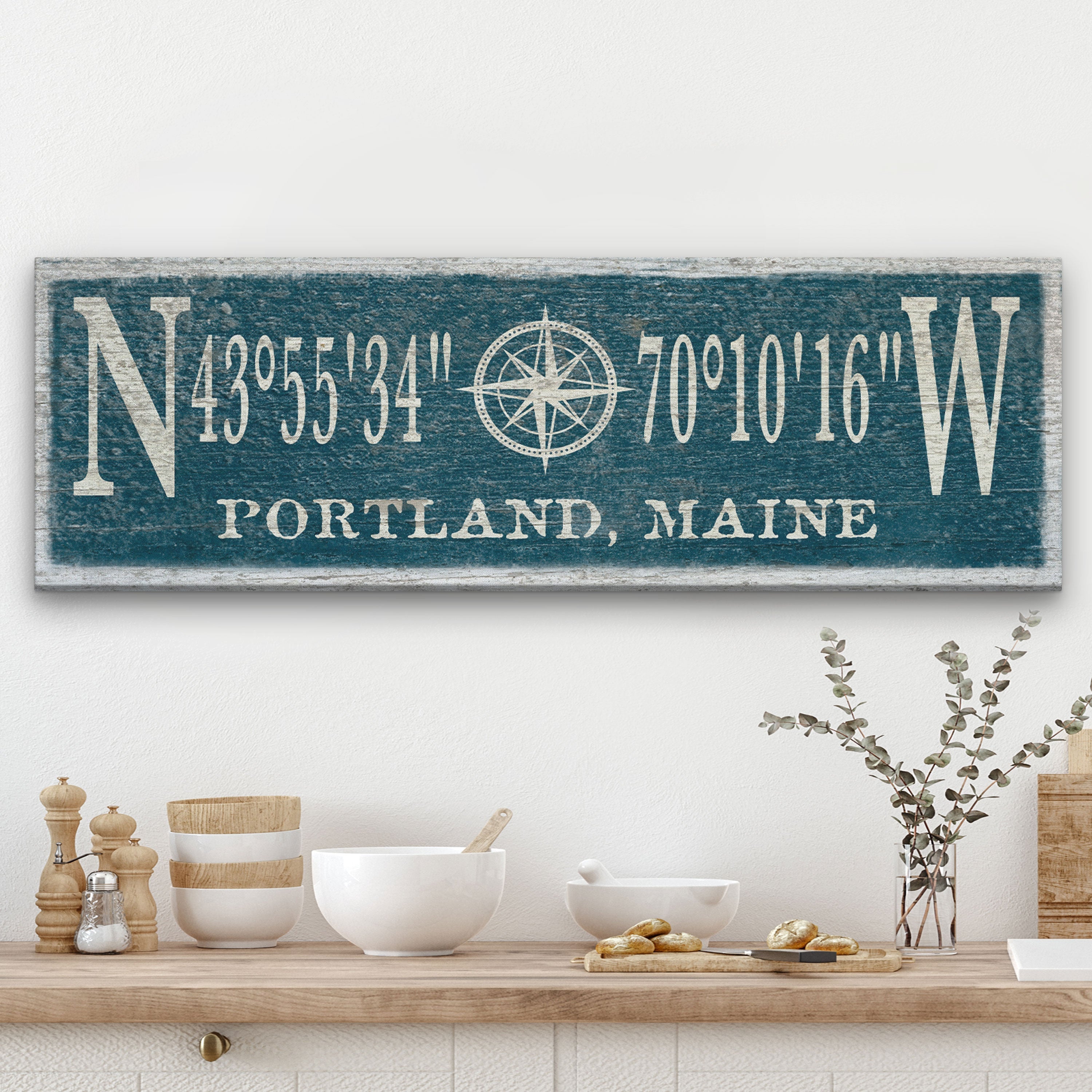 New! Personalized Coordinates Compass Rose Canvas Sign